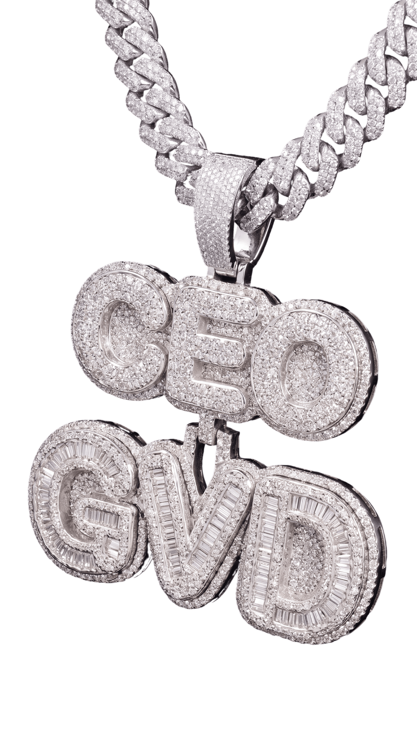 Pendentif sur mesure « CEO GVD », lettrage baguette